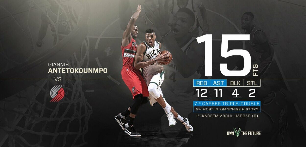 Giannis Antetokounmpo et son triple double contre les Blazers