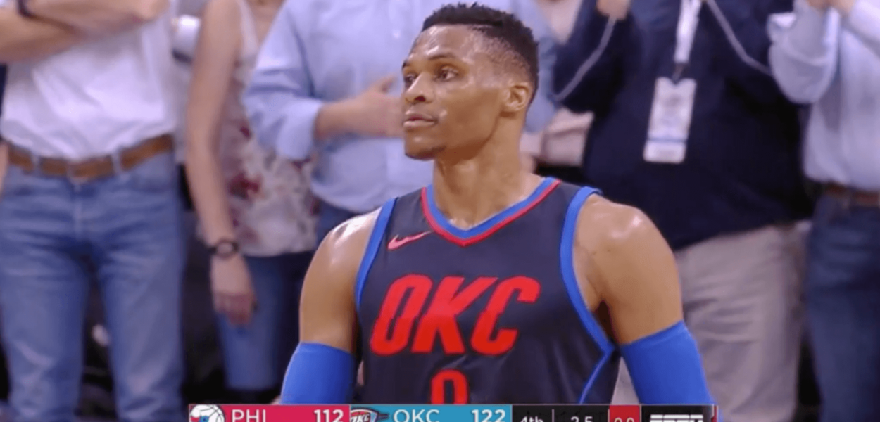 Russell Westbrook Joel Embiid staredown