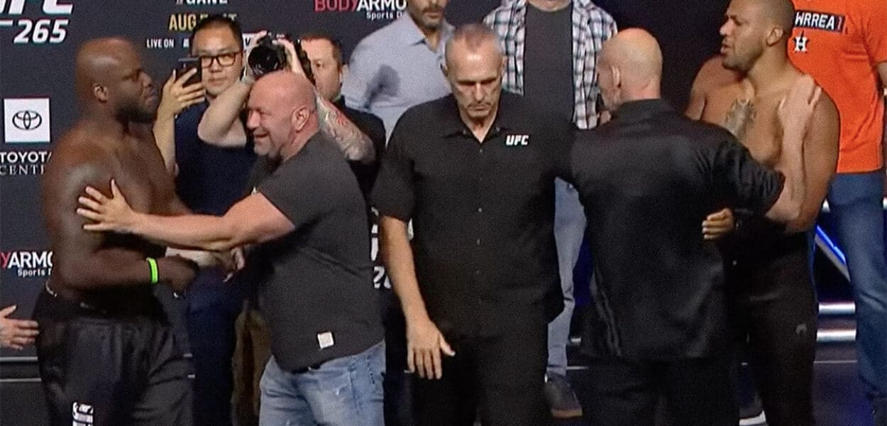 UFC 265 Ciryl Gane Derrick Lewis weigh in face off