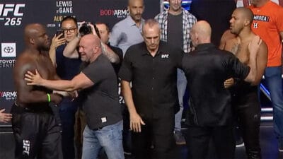 UFC 265 Ciryl Gane Derrick Lewis weigh in face off